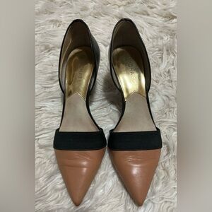 MICHAEL Michael Kors Two-Tone D'Orsay Heels in Black and Tan
